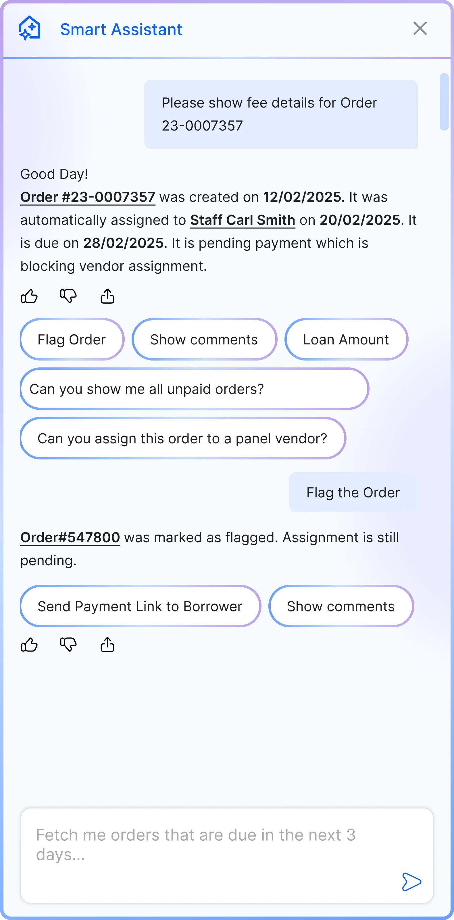 AI Workflow Agent side panel — quick action chips