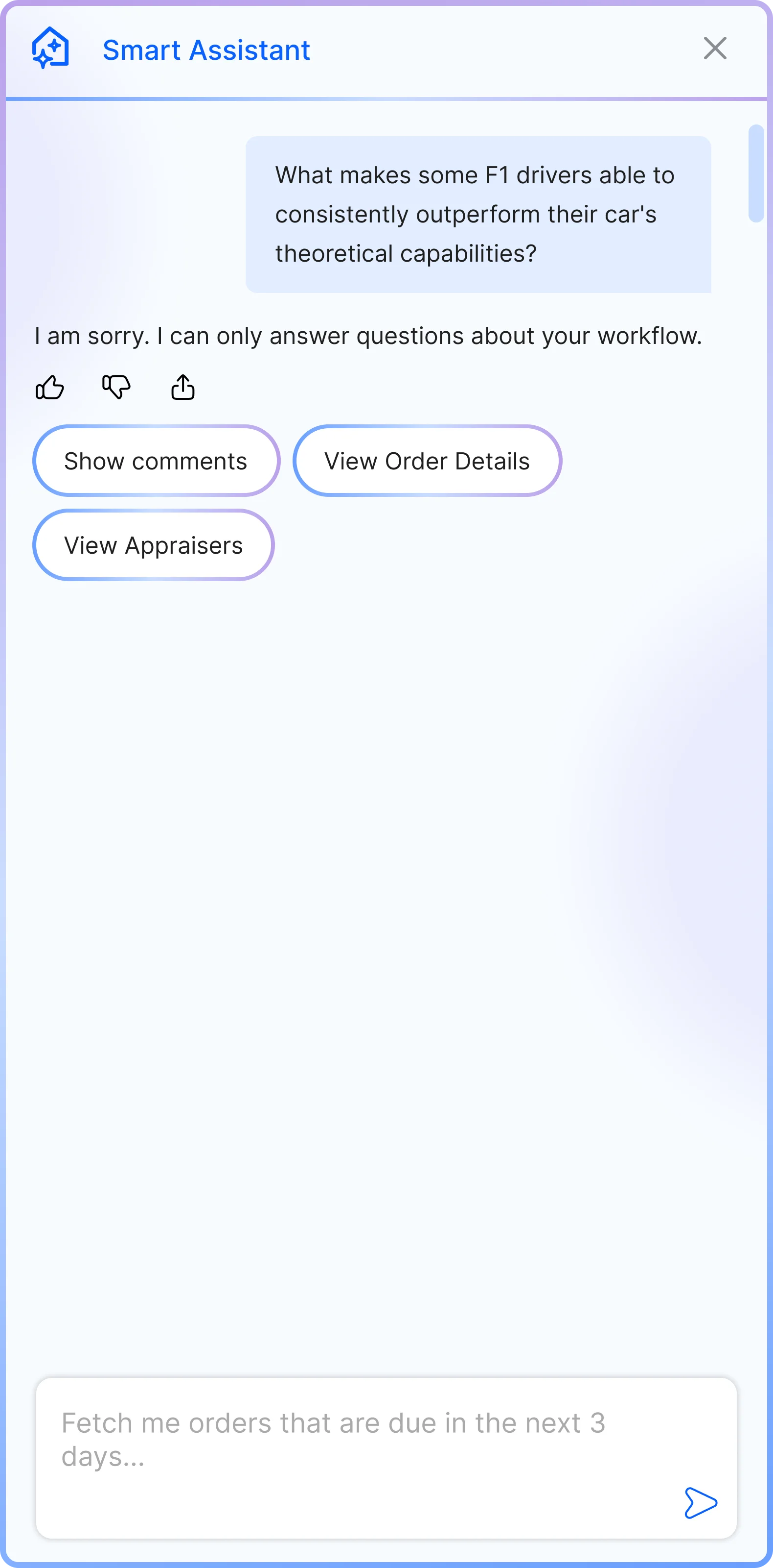 AI Workflow Agent side panel — scope guardrail