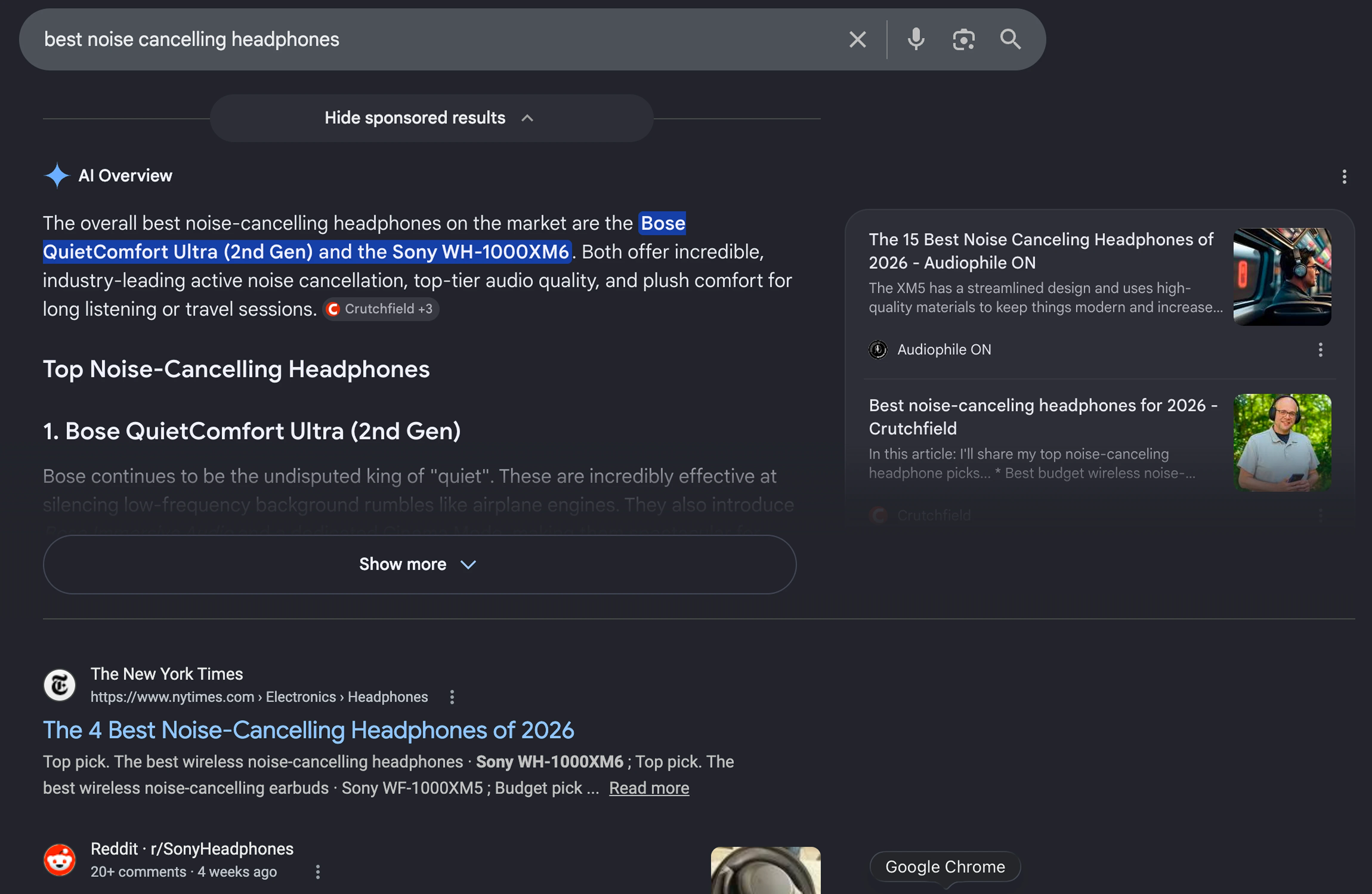 Chrome AI summary example