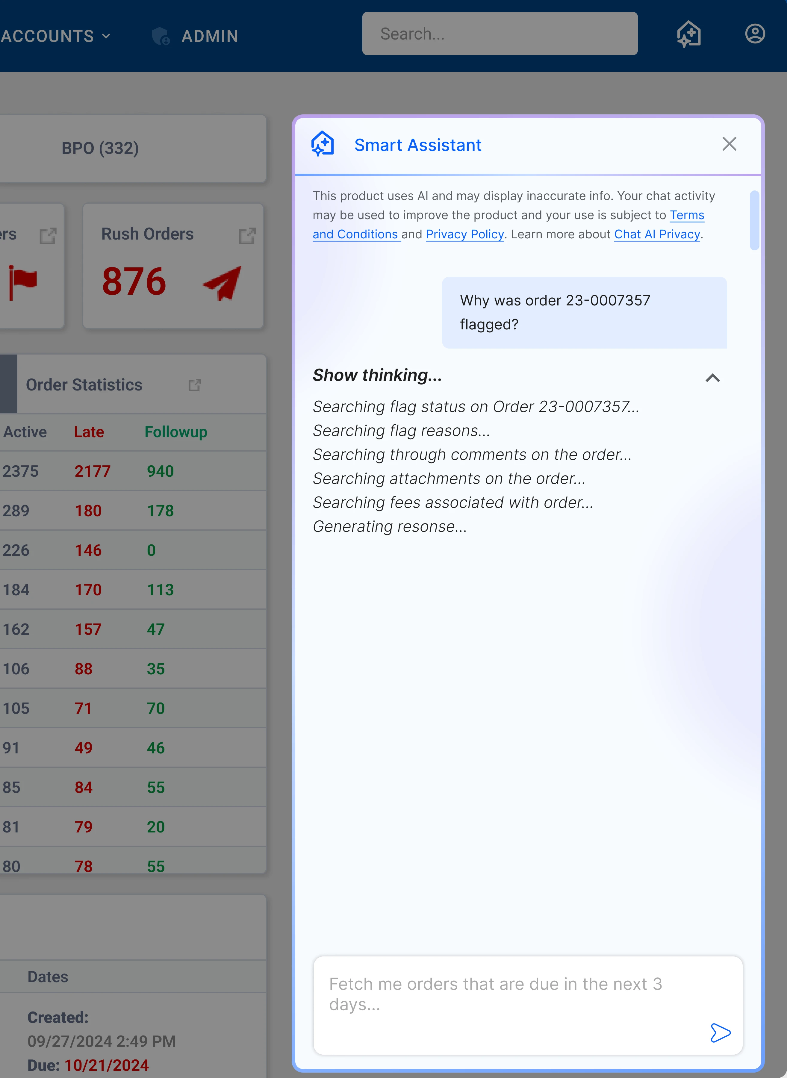 Legal disclaimer and agent thinking process
