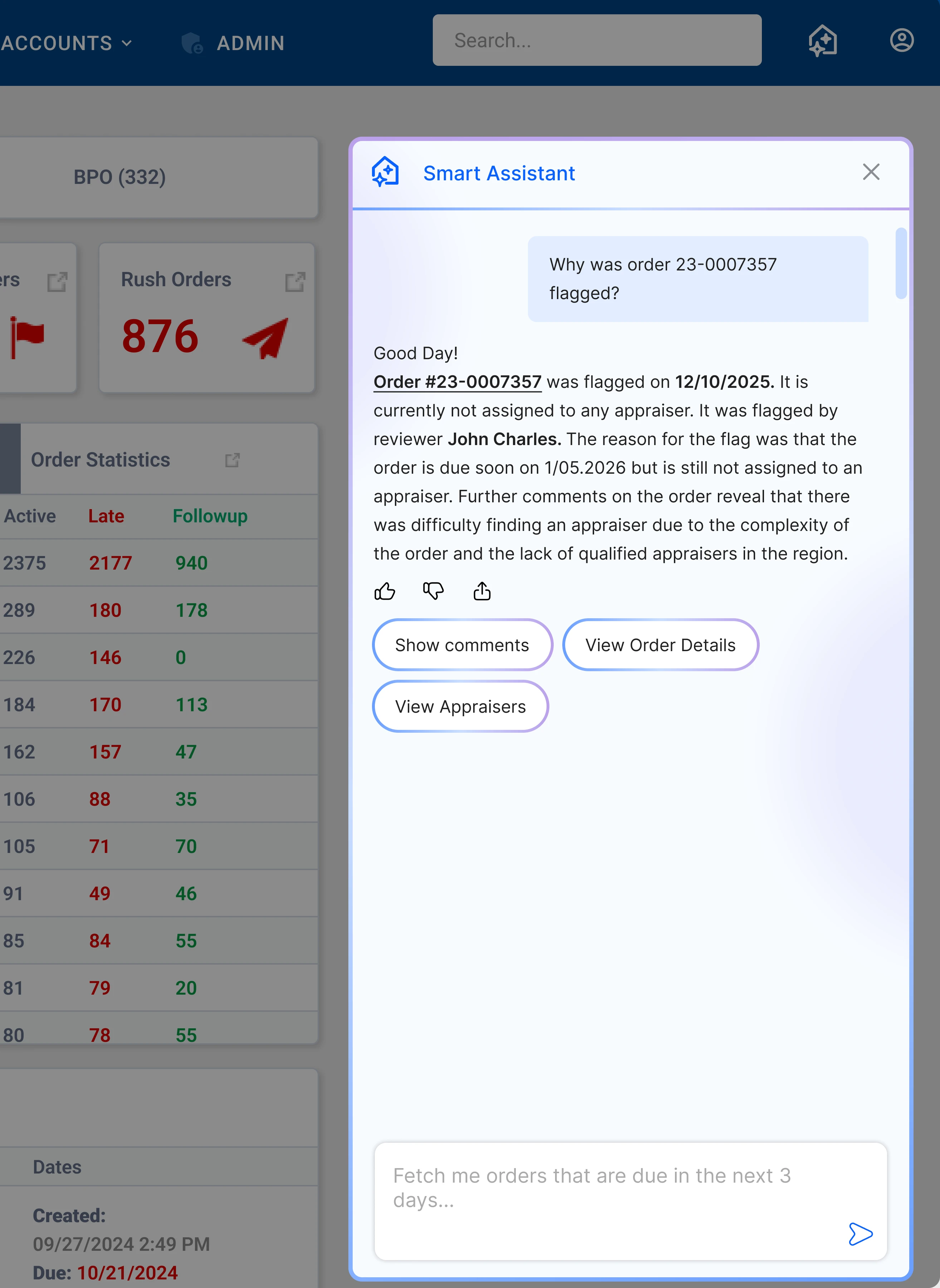 Agent response showing order verification, source citation, and suggested next steps